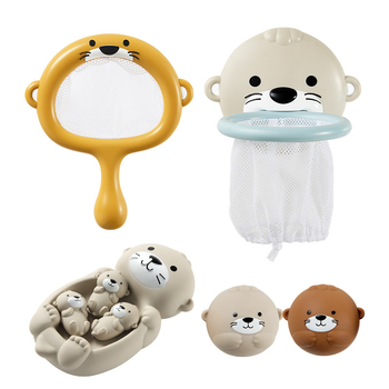 Pārrobežu vannas istabas ūdens rotaļu rotaļlieta Dzīvnieku ūdru tīkls Makšķerēšana Šaušana Aizzīmogota peldoša bumba Bērnu vannas vannas rotaļlieta