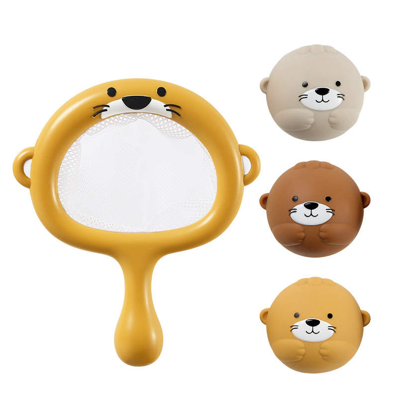 Pārrobežu vannas istabas ūdens rotaļu rotaļlieta Dzīvnieku ūdru tīkls Makšķerēšana Šaušana Aizzīmogota peldoša bumba Bērnu vannas vannas rotaļlieta