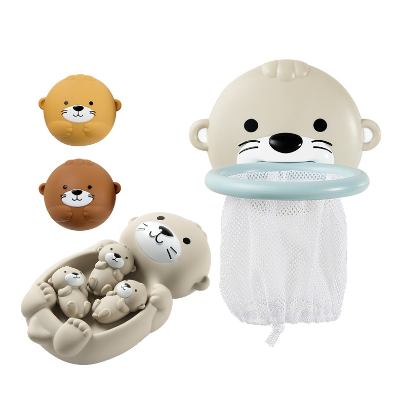 Pārrobežu vannas istabas ūdens rotaļu rotaļlieta Dzīvnieku ūdru tīkls Makšķerēšana Šaušana Aizzīmogota peldoša bumba Bērnu vannas vannas rotaļlieta