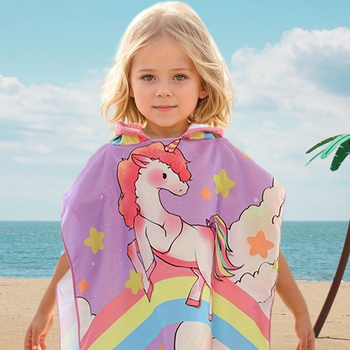 Individualus vaikiškas vonios rankšluostis su chalatu, minkštas, greitai džiūstantis, animacinių filmukų atspausdintas mikropluošto gobtuvas su gobtuvu ir paplūdimio rankšluostis