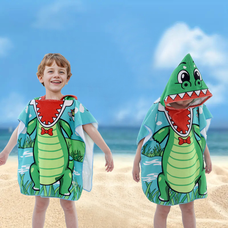 Individualus vaikiškas vonios rankšluostis su chalatu, minkštas, greitai džiūstantis, animacinių filmukų atspausdintas mikropluošto gobtuvas su gobtuvu ir paplūdimio rankšluostis