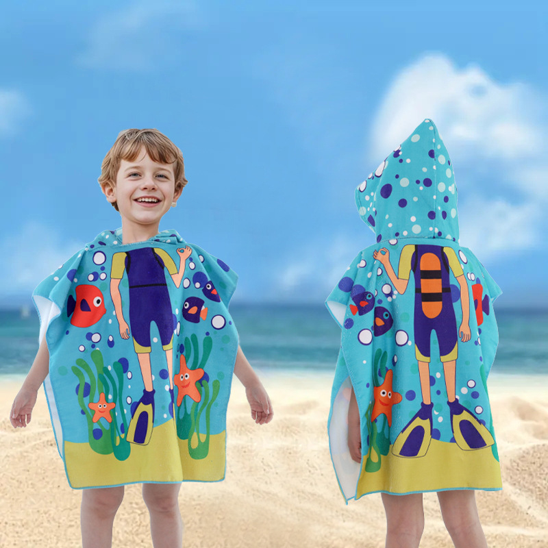 Individualus vaikiškas vonios rankšluostis su chalatu, minkštas, greitai džiūstantis, animacinių filmukų atspausdintas mikropluošto gobtuvas su gobtuvu ir paplūdimio rankšluostis