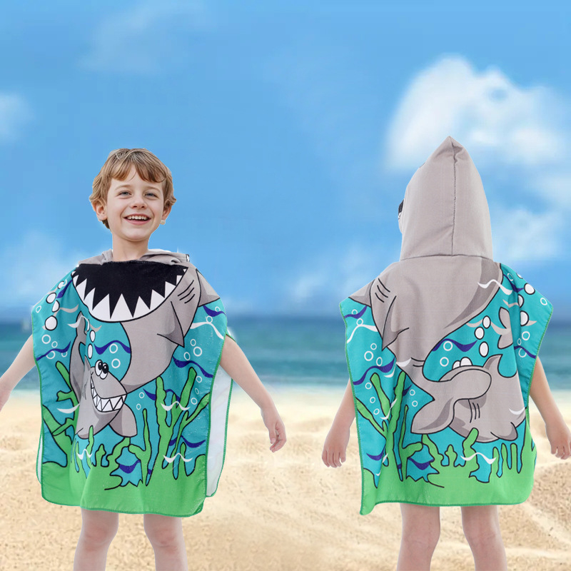 Individualus vaikiškas vonios rankšluostis su chalatu, minkštas, greitai džiūstantis, animacinių filmukų atspausdintas mikropluošto gobtuvas su gobtuvu ir paplūdimio rankšluostis
