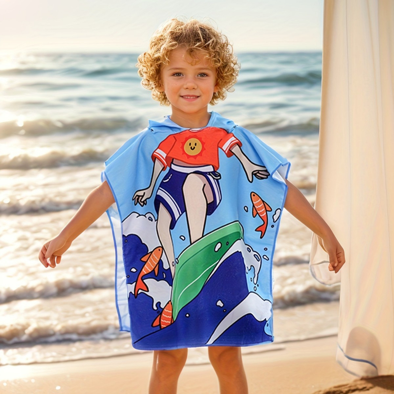 Individualus vaikiškas vonios rankšluostis su chalatu, minkštas, greitai džiūstantis, animacinių filmukų atspausdintas mikropluošto gobtuvas su gobtuvu ir paplūdimio rankšluostis