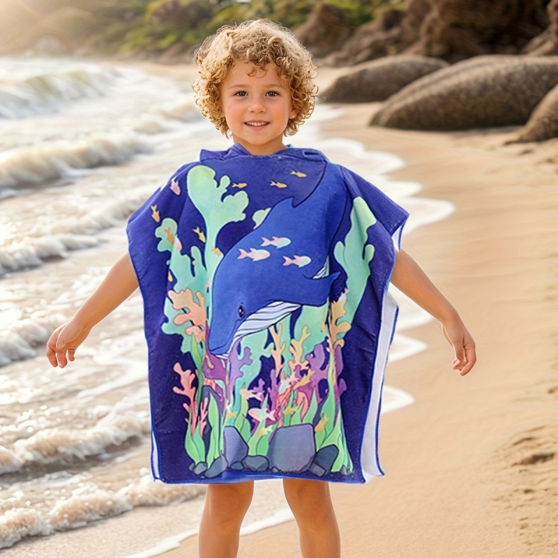 Individualus vaikiškas vonios rankšluostis su chalatu, minkštas, greitai džiūstantis, animacinių filmukų atspausdintas mikropluošto gobtuvas su gobtuvu ir paplūdimio rankšluostis