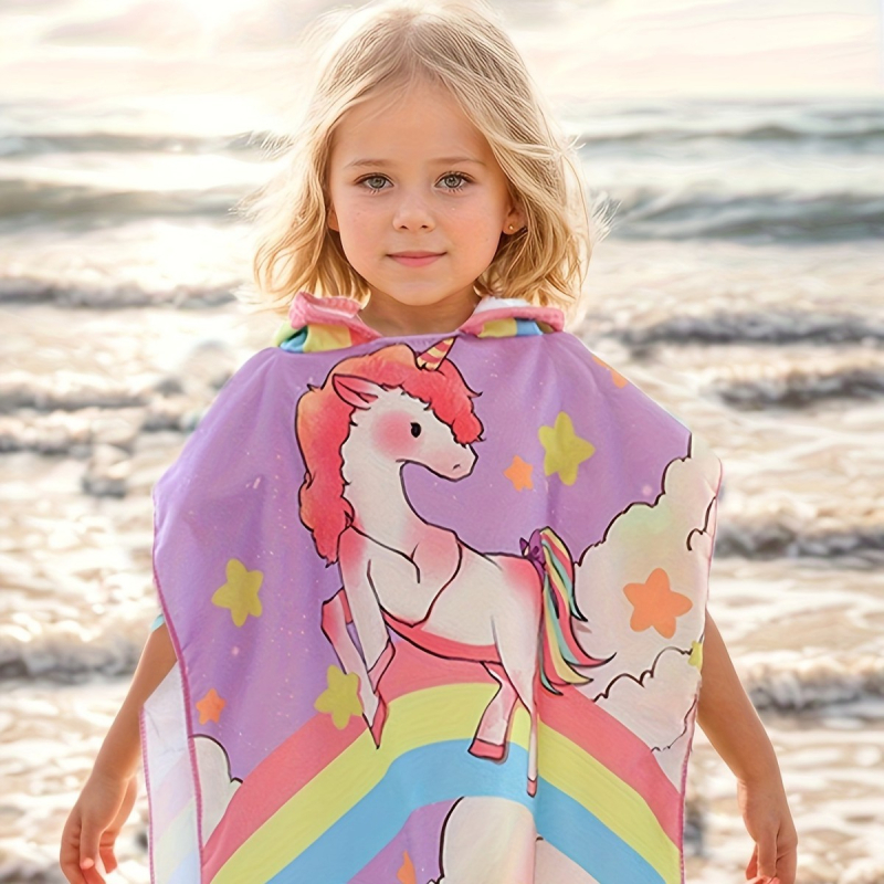 Individualus vaikiškas vonios rankšluostis su chalatu, minkštas, greitai džiūstantis, animacinių filmukų atspausdintas mikropluošto gobtuvas su gobtuvu ir paplūdimio rankšluostis