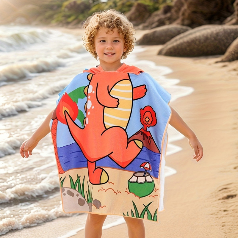 Individualus vaikiškas vonios rankšluostis su chalatu, minkštas, greitai džiūstantis, animacinių filmukų atspausdintas mikropluošto gobtuvas su gobtuvu ir paplūdimio rankšluostis