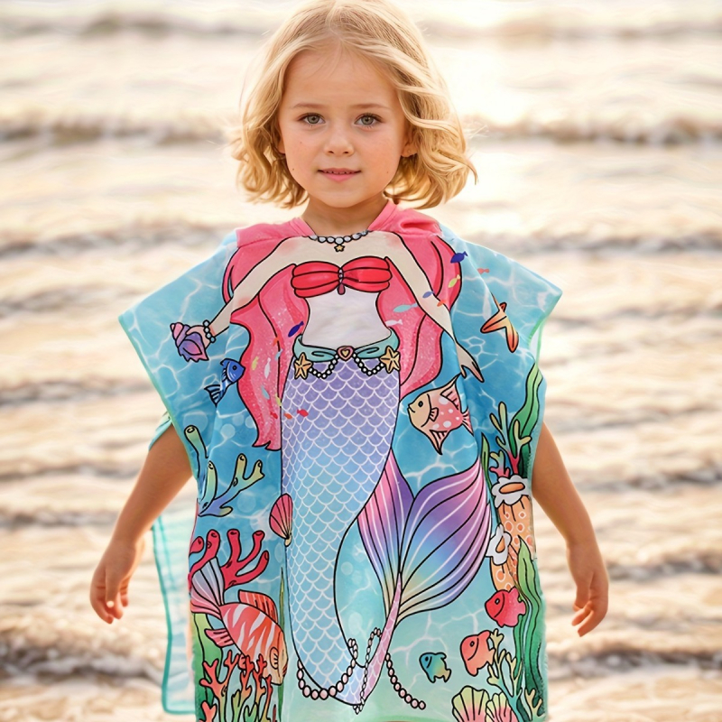 Individualus vaikiškas vonios rankšluostis su chalatu, minkštas, greitai džiūstantis, animacinių filmukų atspausdintas mikropluošto gobtuvas su gobtuvu ir paplūdimio rankšluostis