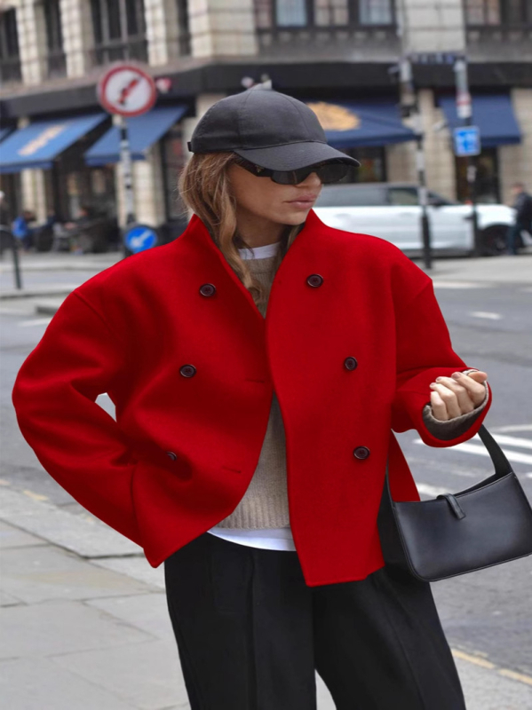 Euroopa suuruses piiriülene laos Naiste kaherealine ühevärviline villane mantel Vabaaja elegantne Briti stiilis universaalne topp naistele