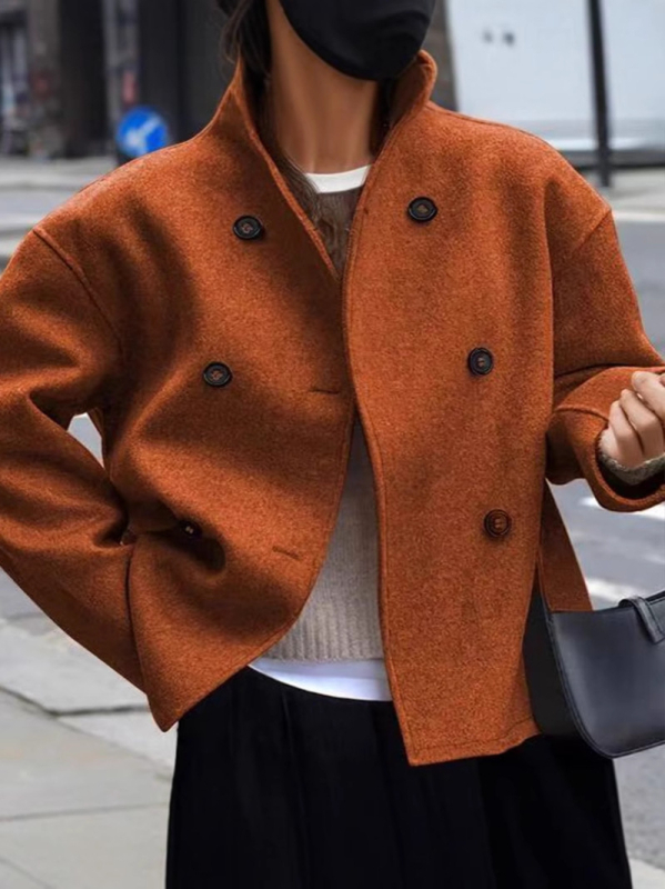 Euroopa suuruses piiriülene laos Naiste kaherealine ühevärviline villane mantel Vabaaja elegantne Briti stiilis universaalne topp naistele