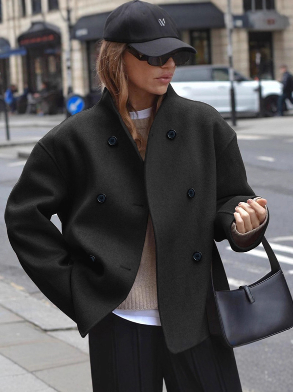 Euroopa suuruses piiriülene laos Naiste kaherealine ühevärviline villane mantel Vabaaja elegantne Briti stiilis universaalne topp naistele