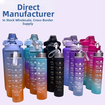 Set od tri čaša, plastična čaša za vodu s gradijentnim bojama, sportska boca za vodu, poklopac koji se otvara, šalica u duginim bojama, prijenosna, nepropusna