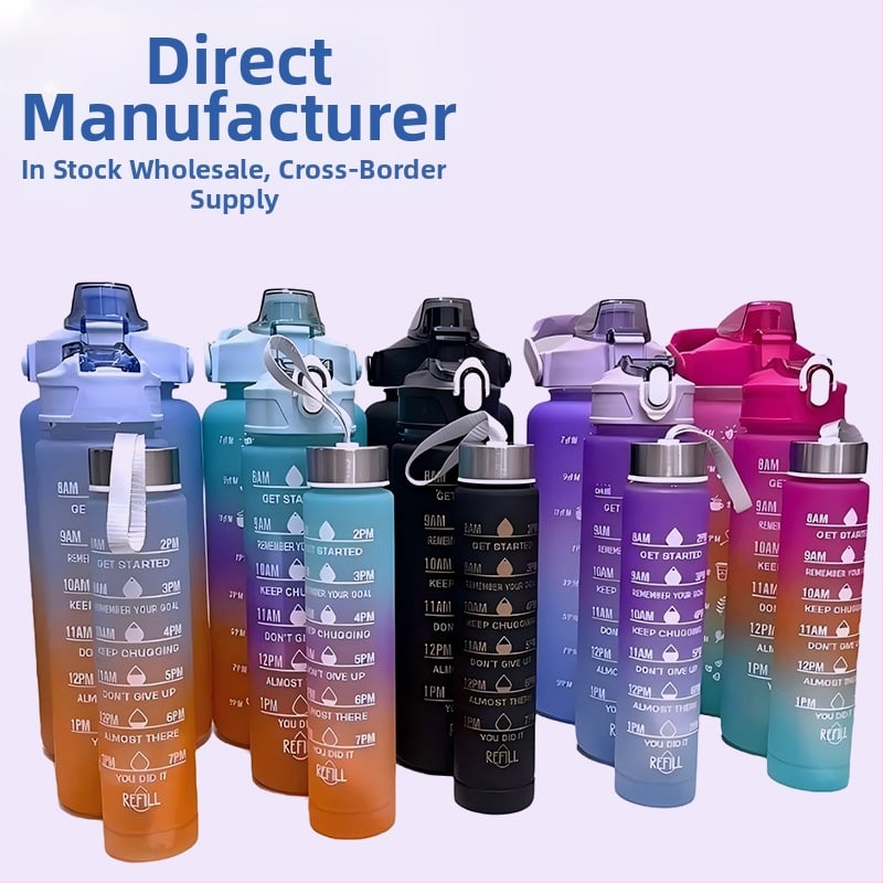 Trijų dalių puodelių rinkinys, gradientinių spalvų plastikinis vandens puodelis, sportinis vandens butelis, iššokantis dangtelis, vaivorykštės spalvų puodelių rinkinys, nešiojamas, nepralaidus