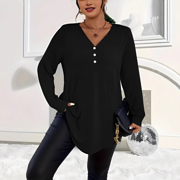 2025. aasta Euroopa ja Ameerika sügise ja talve elegantsed pluss-suuruses naiste Amazoni väliskaubanduse piiriülesed puhta värvi nööpidega pikkade varrukatega topid