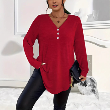 2025. aasta Euroopa ja Ameerika sügise ja talve elegantsed pluss-suuruses naiste Amazoni väliskaubanduse piiriülesed puhta värvi nööpidega pikkade varrukatega topid