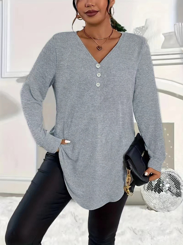 2025. aasta Euroopa ja Ameerika sügise ja talve elegantsed pluss-suuruses naiste Amazoni väliskaubanduse piiriülesed puhta värvi nööpidega pikkade varrukatega topid