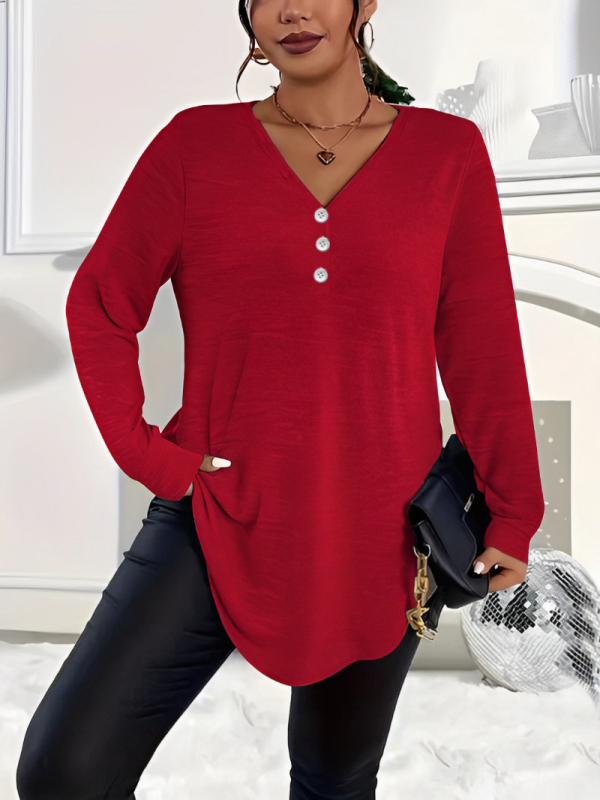 2025. aasta Euroopa ja Ameerika sügise ja talve elegantsed pluss-suuruses naiste Amazoni väliskaubanduse piiriülesed puhta värvi nööpidega pikkade varrukatega topid