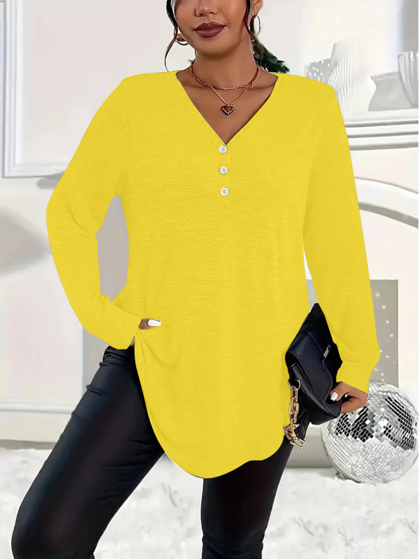 2025. aasta Euroopa ja Ameerika sügise ja talve elegantsed pluss-suuruses naiste Amazoni väliskaubanduse piiriülesed puhta värvi nööpidega pikkade varrukatega topid