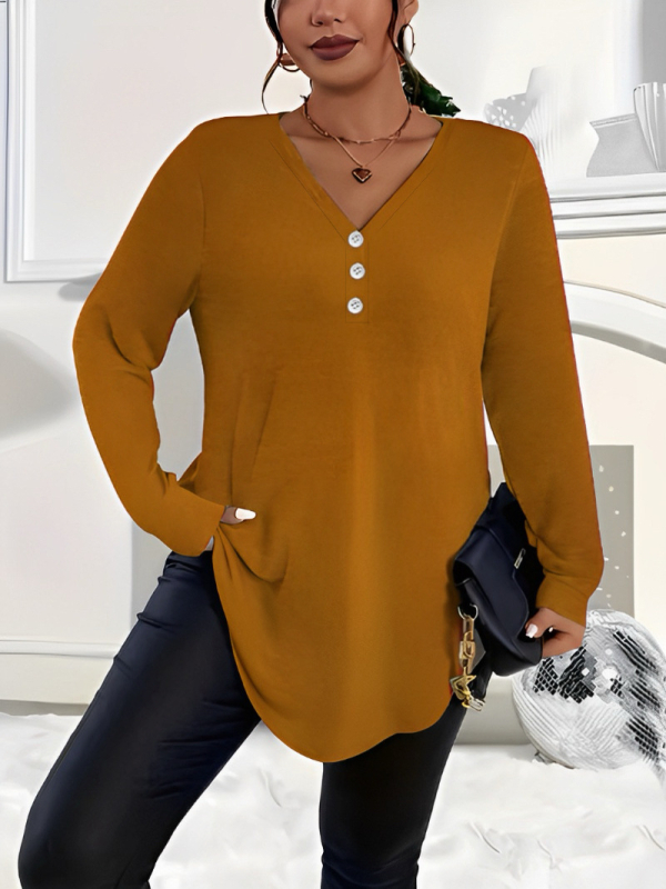 2025. aasta Euroopa ja Ameerika sügise ja talve elegantsed pluss-suuruses naiste Amazoni väliskaubanduse piiriülesed puhta värvi nööpidega pikkade varrukatega topid