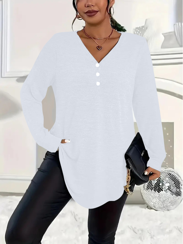 2025. aasta Euroopa ja Ameerika sügise ja talve elegantsed pluss-suuruses naiste Amazoni väliskaubanduse piiriülesed puhta värvi nööpidega pikkade varrukatega topid