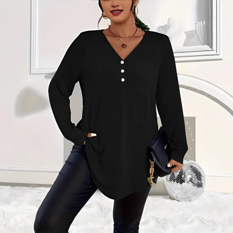 2025. aasta Euroopa ja Ameerika sügise ja talve elegantsed pluss-suuruses naiste Amazoni väliskaubanduse piiriülesed puhta värvi nööpidega pikkade varrukatega topid