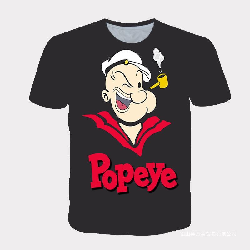 Vīriešu modes T-krekls ar brīvu apaļu kakla izgriezumu, īsām piedurknēm, Popeye digitālā druka, vienas daļas piegāde, pārrobežu ārējās tirdzniecības apģērbs