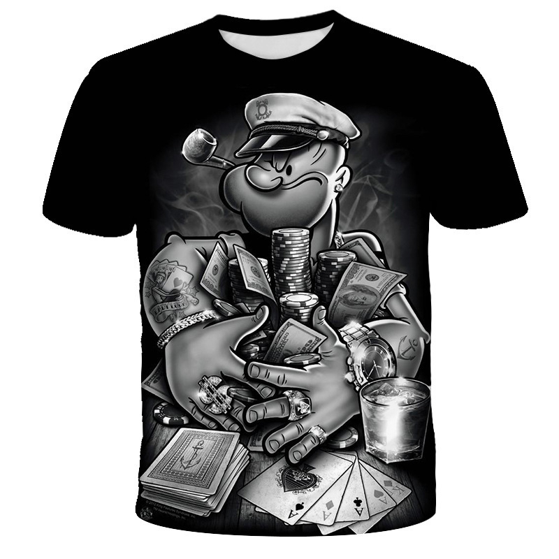 Трансгранична външна търговия модна тениска свободна кръгла врата мъжка мода къс ръкав Popeye дигитален печат едно парче доставка