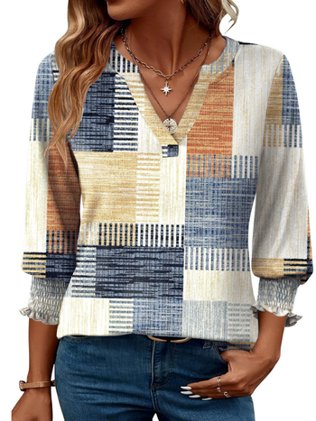 2025 Amazon Ευρώπη και Ηνωμένες Πολιτείες επτά μανίκια με λαιμόκοψη V χαλαρό μπλουζάκι μόδας εκτύπωση αναψυχής διασυνοριακό εξωτερικό εμπόριο νέο