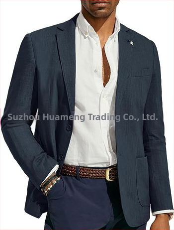 Мъжки бизнес ежедневен ленен костюм Amazon, единичен топ, с прилепнала кройка, плажен, сватбен, бален, банкет, единично яке