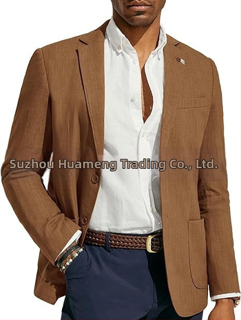 Мъжки бизнес ежедневен ленен костюм Amazon, единичен топ, с прилепнала кройка, плажен, сватбен, бален, банкет, единично яке