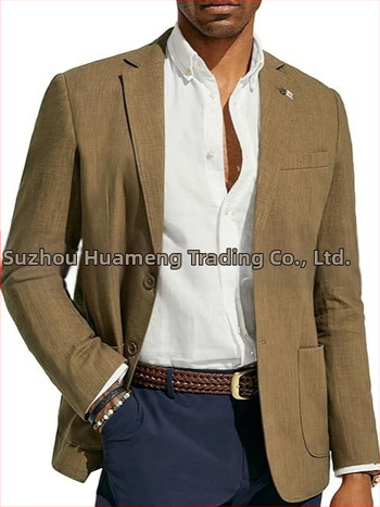 Мъжки бизнес ежедневен ленен костюм Amazon, единичен топ, с прилепнала кройка, плажен, сватбен, бален, банкет, единично яке