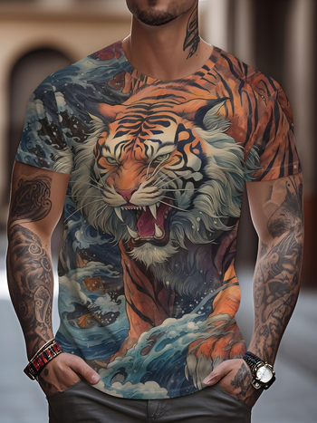 Νέο ανδρικό μπλουζάκι Street Fashion Cross-Border της Amazon, casual, σπορ, 3D ψηφιακή εκτύπωση, στρογγυλή λαιμόκοψη, κοντομάνικο τοπ