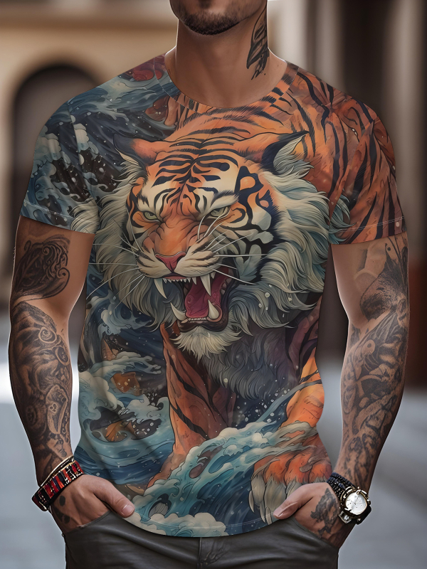 Νέο ανδρικό μπλουζάκι Street Fashion Cross-Border της Amazon, casual, σπορ, 3D ψηφιακή εκτύπωση, στρογγυλή λαιμόκοψη, κοντομάνικο τοπ