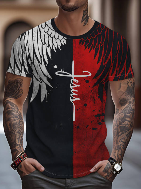 Νέο ανδρικό μπλουζάκι Street Fashion Cross-Border της Amazon, casual, σπορ, 3D ψηφιακή εκτύπωση, στρογγυλή λαιμόκοψη, κοντομάνικο τοπ