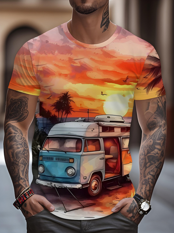 Νέο ανδρικό μπλουζάκι Street Fashion Cross-Border της Amazon, casual, σπορ, 3D ψηφιακή εκτύπωση, στρογγυλή λαιμόκοψη, κοντομάνικο τοπ