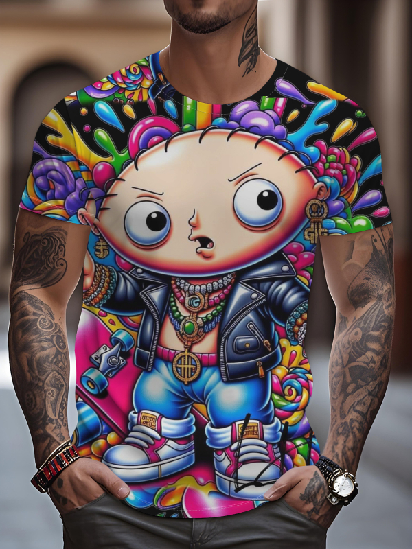 Νέο ανδρικό μπλουζάκι Street Fashion Cross-Border της Amazon, casual, σπορ, 3D ψηφιακή εκτύπωση, στρογγυλή λαιμόκοψη, κοντομάνικο τοπ