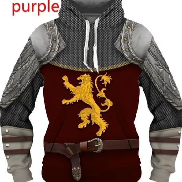 2024 Moda bărbaților imprimare digitală 3D poartă uniformă cămașă stil învechit cavaler armură model glugă transfrontalieră