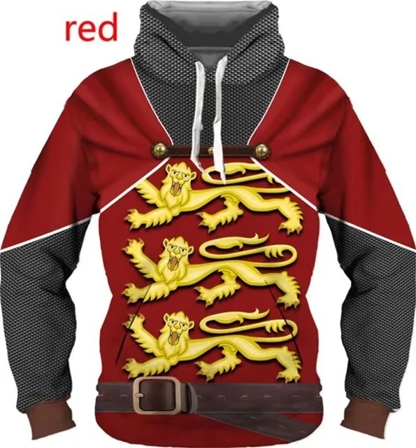 2024 Moda bărbaților imprimare digitală 3D poartă uniformă cămașă stil învechit cavaler armură model glugă transfrontalieră