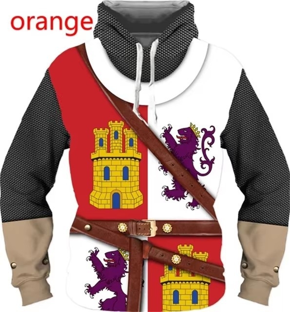 2024 Moda bărbaților imprimare digitală 3D poartă uniformă cămașă stil învechit cavaler armură model glugă transfrontalieră