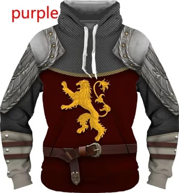 2024 Moda bărbaților imprimare digitală 3D poartă uniformă cămașă stil învechit cavaler armură model glugă transfrontalieră