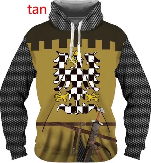 2024 Moda bărbaților imprimare digitală 3D poartă uniformă cămașă stil învechit cavaler armură model glugă transfrontalieră