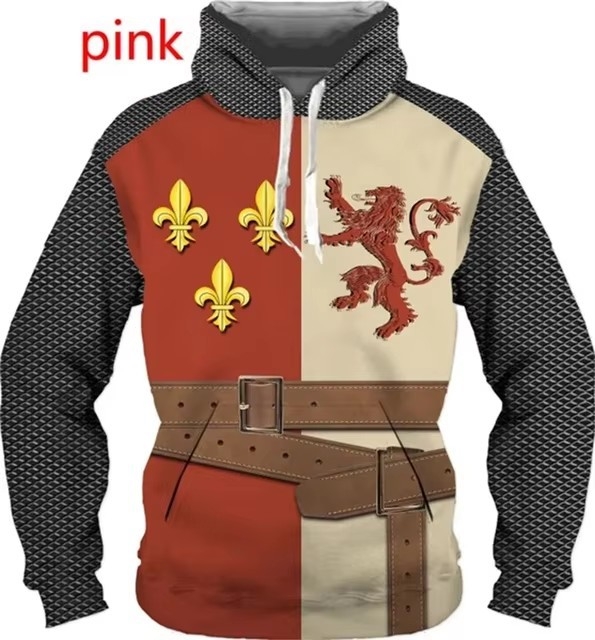 2024 Moda bărbaților imprimare digitală 3D poartă uniformă cămașă stil învechit cavaler armură model glugă transfrontalieră