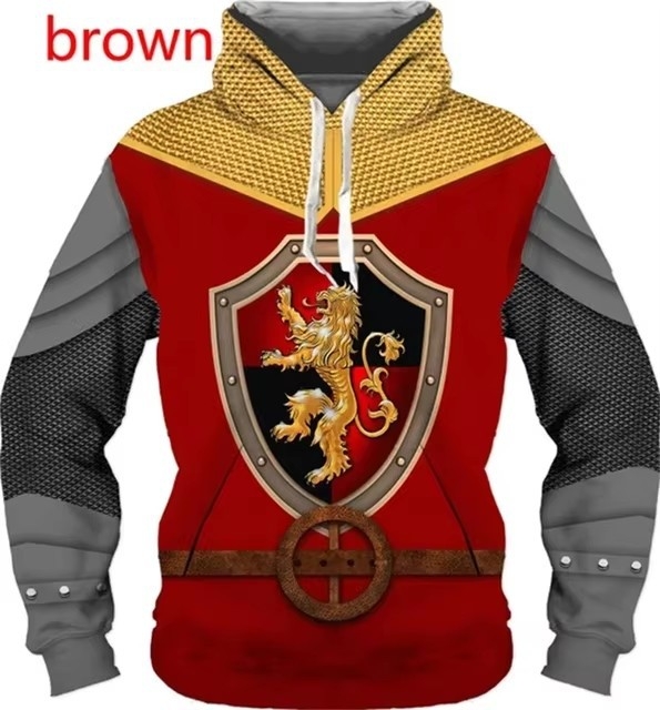 2024 Moda bărbaților imprimare digitală 3D poartă uniformă cămașă stil învechit cavaler armură model glugă transfrontalieră