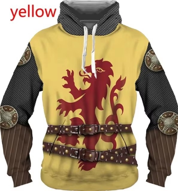 2024 Moda bărbaților imprimare digitală 3D poartă uniformă cămașă stil învechit cavaler armură model glugă transfrontalieră