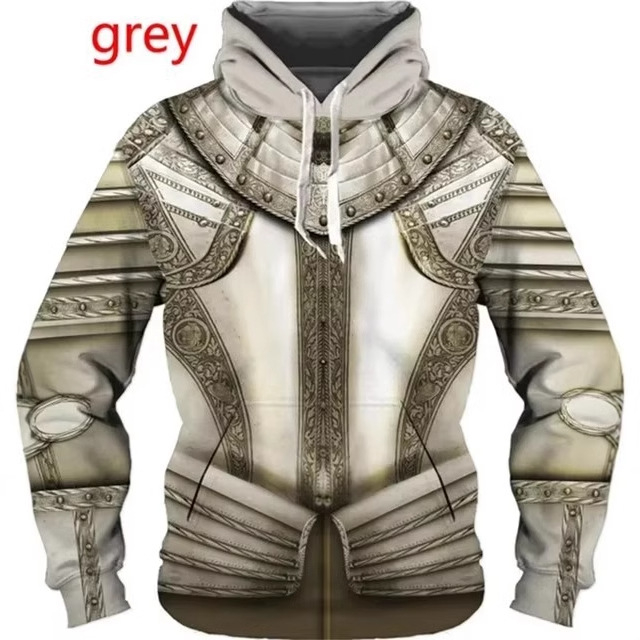 2024 Moda bărbaților imprimare digitală 3D poartă uniformă cămașă stil învechit cavaler armură model glugă transfrontalieră