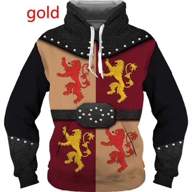 2024 Moda bărbaților imprimare digitală 3D poartă uniformă cămașă stil învechit cavaler armură model glugă transfrontalieră