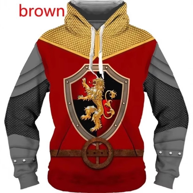 2024 Moda bărbaților imprimare digitală 3D poartă uniformă cămașă stil învechit cavaler armură model glugă transfrontalieră