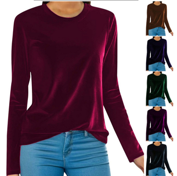 Γυναικεία ρούχα 2024 σε διασυνοριακό επίπεδο, ευρωπαϊκά και αμερικανικά, Amazon, χρυσό βελούδο, μονόχρωμο, στρογγυλό ντεκολτέ, μακρυμάνικο, ρετρό, σλιπ, πουλόβερ για πάρτι