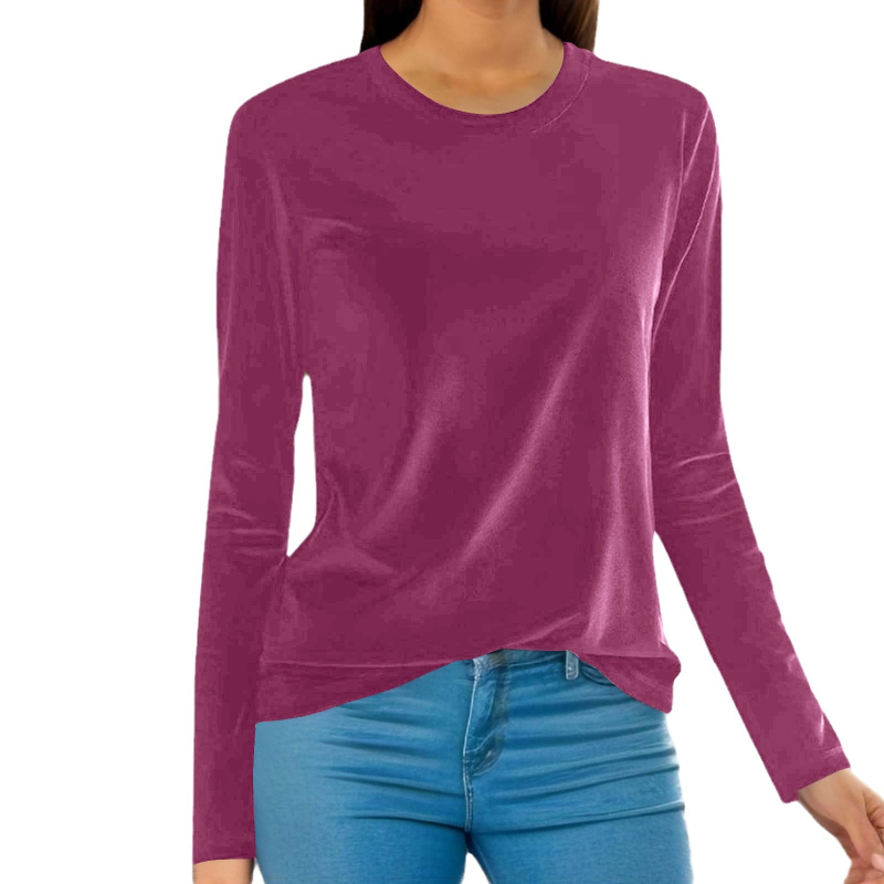 Γυναικεία ρούχα 2024 σε διασυνοριακό επίπεδο, ευρωπαϊκά και αμερικανικά, Amazon, χρυσό βελούδο, μονόχρωμο, στρογγυλό ντεκολτέ, μακρυμάνικο, ρετρό, σλιπ, πουλόβερ για πάρτι