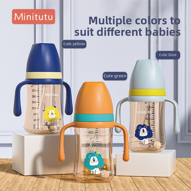 Минитуту нано цветно шише с широка уста, PP, чаша от три чаши, биберон, засмукващо уста, патешка човка, бебе 300